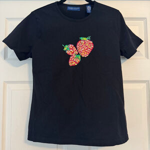 Vintage Karen Scott Sequin Strawberry Short Sleeve Tee Size M 100% Cotton